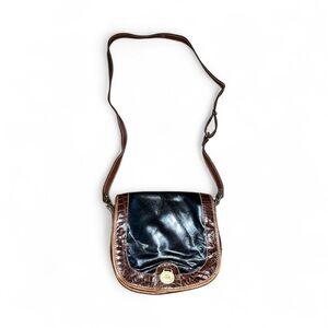 Brahmin Black and Brown Croc Trim Crossbody Bag